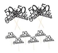 IMIKEYA 10 Pièces Lot de Décorations Gâteau Fifty Fabulous Noires Toppers Faciles à Insérer pour Anniversaires et Noces Utilisables Desserts Variés