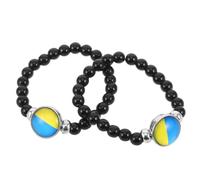 IMIKEYA 2 Pièces Bracelet Drapeau Ukrainien Cabochon pour Femmes Bijou Patriotique Élégant avec Perles Noires Accessoire Confortable et Résistant pour Célébrations et Échanges Culturels