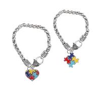 IMIKEYA 2pièces Bracelets De Sensibilisation à Autisme Alliage De Zinc Solide Breloques Puzzle Et Cœur Légers Et Compacts Pour Garçon Et Filles Usage Quotidien