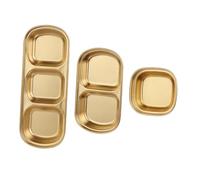 IMIKEYA 3 pièces Assiettes à Sauce Acier Inoxydable Doré avec Compartiments Pratiques Plats à Condiments Multifonctions pour Cuisine Bbq et Restaurant