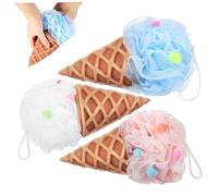 IMIKEYA 3 Pièces Lot de Éponges de Bain Garçon Fille Forme Crème Glacée Douce et Résistante Maille Dense pour Mousse Riche Boule de Confortable pour Garçon et Fille Rose Blanc Bleu