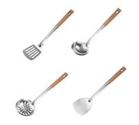 IMIKEYA 4 Pièces Set de Ustensiles de Cuisine Acier Inoxydable Spatule Wok Louche Écumoire et Spatule à Fente Ergonomique et Polyvalent pour Cuisson Maison Familiale