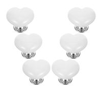 IMIKEYA 6 Pièces Boutons de Réservoir de Toilettes en Céramique Forme de Cœur Blanc, Design Charmant, Surface Facile à Nettoyer, Adapté pour Cabinet et Salle de Bain