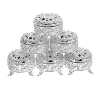 IMIKEYA 6 pièces Lot de Boîtes à Bonbons Vintage Argentées pour Mariage Shower Fête Boîtes Dragées Embossées Rondes Plastique Coffrets Cadeaux Pratiques et Durables pour Bonbons et Snacks