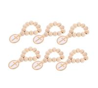 IMIKEYA 6 Pièces Wooden Baptism Favors Rosary Beads With Crucifix Keychain Bracelets For Men Women Catholic Prayer Beads Religious Church Baptism Favor Set For First Communion Shower Party