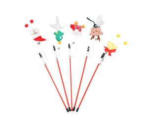 IMIKEYA Bâtonnets à Taquiner pour Chat Style Père, Sapin, Botte, Renne et Cloche Lot de 5 Accessoires Ludiques pour Amusement Intérieur des Chats