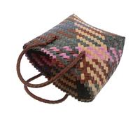 IMIKEYA Boho Woven Tote Bag With Color Block Pattern Handwoven Plastic Shoulder Purse For Women Spacious Lightweight Beach Handbag For Summer Festival And Shopping