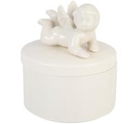 IMIKEYA Boîte à Bijoux Céramique Blanche avec Ange Décoratif Organisateur de Bijoux avec Couvercle Rangement Élégant Résistant à Haute Température pour Cosmétiques