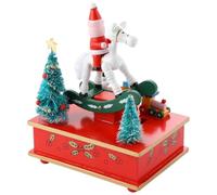 IMIKEYA Boîte à Musique de Noël en Bois Massif Cheval à Bascule Adorable, Facile à Utiliser et Portable, Décoration pour Bureau ou Étude Pendant Les Fêtes