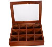 IMIKEYA Boîte à Thé Facile à Organiser avec 12 Compartiments en Bois Marron Design Simple et Élégant pour Sachets de Thé Cuisine Coin Repas