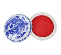 IMIKEYA Boîte de Tampon Encreur Céramique Ronde Rouge, Style Chinois Rétro | 1 Pièce Couvercle, Surface Lisse et Motif Bleu Blanc, pour Tissus et Cartes