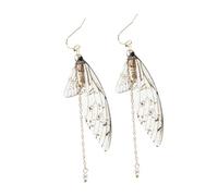 IMIKEYA Boucles D'oreilles Ailes De Fée Pendantes Perles Synthétiques Dégradées Légères Femme Cérémonie Mariage Mode Printemps Plage 2 Pièces Gris or Foil