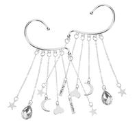 IMIKEYA Boucles D'oreilles Manchette Non Perçantes Étoile Et Lune Pendantes En Métal Argenté, Accessoires Mode Femme Fille Pour Soirée Et Usage Quotidien, Style Hippie Bohème