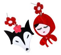 IMIKEYA Boucles D'oreilles Pendantes Acrylique Petite Fille Thème Dessin Animé Petit Chaperon Rouge et Grand Méchant Loup Confortables pour Diverses Occasions