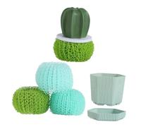 IMIKEYA Brosse de Cuisine Cactus Fibre Nano avec Distributeur de Brosse Ergonomique à Poils Durs pour Casseroles et Éviers Support avec Plateau Égouttoir Nettoyage Bulles
