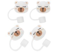 IMIKEYA Capuchons de Paille en Pvc Blanc Forme Ours 4pcs Étanchéité pour Protéger Embouts de Paille Réutilisable Décoration la Cuisine