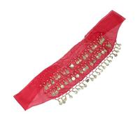 IMIKEYA Ceinture de Danse Orientale à 72 Pièces Foulard de Hanche en Mousseline Rouge Trois Couches avec Chaînes Dorées Accessoire pour Danse du Ventre Féminin Spectacles et Fêtes