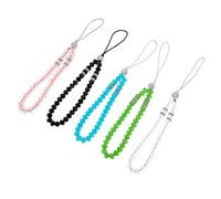 IMIKEYA Chaînette pour Téléphone Portable à Perles 5 Pièces, Lanière Anti-perte Légère en Verre, Accessoire Décoratif Unisexe, Compatible Coque, Couleurs Variées (blanc, Noir, Rose, Bleu