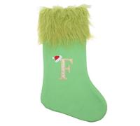 IMIKEYA Chaussette de Noël - Peluche tricotée avec Lettre F brodée - Chaussette de Noël géante Verte de 15,5 Pouces avec Sangle de Suspension pour Sapin de