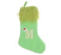 IMIKEYA Chaussette de Noël - Peluche tricotée avec Lettre M brodée - Chaussette de Noël géante Verte de 15,5 Pouces avec Sangle de Suspension pour Sapin de