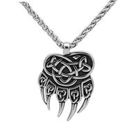 IMIKEYA Collier Viking pour Homme Pendentif Griffe d'Ours Acier Inoxydable Double Face Style Scandinave Présent Anniversaire Accessoire Mode