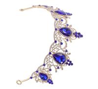 IMIKEYA Couronne Baroque Vintage pour Mariée en Alliage Confortable Bleu Roi Orné de Strass Goutte D'eau, Accessoire de Tête Léger pour Mariage, Bal de Promo et Halloween, Bandeau