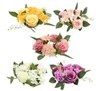 IMIKEYA Couronnes de Bougies Décoratives 5 Pièces en Fleurs Synthétiques pour Décoration de Table Mariage, Centre de Table et Ambiance Intérieure Élégante