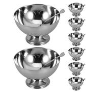 IMIKEYA Ensemble de 8 Coupes à Dessert en Acier Inoxydable Argenté, Design Multifonctionnel Bol sur Pied, Capacité 200ml, Nettoyage Facile pour Fêtes et Collections de Desserts