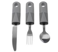IMIKEYA Ensemble de Vaisselle Adaptative Anti-tremblements pour Personnes Âgées Poignées Confortables en Acier Inoxydable et Caoutchouc, Design Portable pour Repas Quotidiens