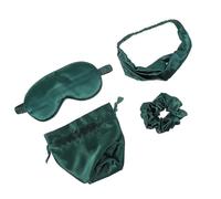 IMIKEYA Ensemble Masque de Sommeil en Soie Imitative Vert Foncé Bandeau Doux Extensible Yeux Élastique pour Cheveux Pochette de Rangement Pratique Sommeil Réparateur