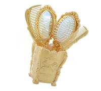 IMIKEYA Ensemble Peigne Antistatique et Miroir Compact Set Coiffure Portable avec Peigne Massage Cuir Chevelu Boîte PVC Dorée Maquillage et Soins Visage Accessoire Salon et Usage