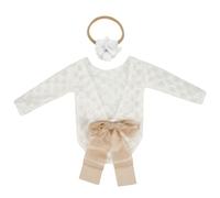 IMIKEYA Ensemble Photo -Né 2 Pièces - Combinaison Dos en Dentelle Nœud Bandeau Assorti Costume Bébé Fille pour Séance Photo Tenues de Photographie -Né Fille Accessoire Photogénique
