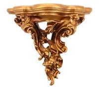 IMIKEYA Étagère Murale Sculptée Dorée Vintage en Résine Baroque | Finition Or Classique, Motifs Ajourés et Feuilles Gravées, Support Mural Compact pour Couloir et Galerie