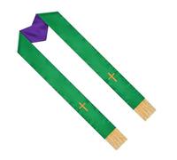 IMIKEYA Étole de Prêtre Brodée Double Face en Satin 135 CM Croix et Pompons Châle de Clergé Réversible Vert et Violet pour Cérémonie Religieuse de Mariage