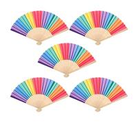 IMIKEYA Éventails Pliants Arc-en-Ciel 5pcs pour Fête, Éventail à Main Portable en Bois et Tissu, Facile à Manipuler et Ranger, Accessoires Vintage pour Danse et Parade