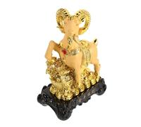 IMIKEYA Figurine de Chèvre Résine 2027, Sculpture Décorative Zodiaque | Finition Sable Doré, Cornes Réalistes et Gravures du Pelage, Socle Stable, pour Autel Feng Shui