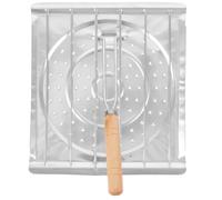IMIKEYA Gril de Cuisinière en Acier Inoxydable Argenté, 1 Pièce | Poignée en Bois, Résistance à Déformation, Usage Maison et Barbecues Extérieurs
