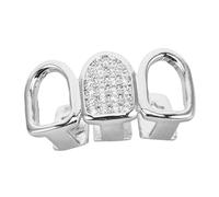 IMIKEYA Hiphop Zirconia Tooth Grill Argent pour Hommes et Femmes Accessoires Rapper Dents Supérieures Cuivre avec Design Creux Mixte Bijoux de Bouche Confortables et Élégants pour Fête
