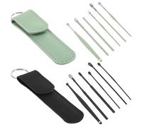 IMIKEYA Kit de 12 -Oreilles en Acier Inoxydable Noir et Vert Menthe - 2 Ensembles de 6 Pièces Pochette Verte - Outils Ergonomiques Nettoyage et Extraction du Cérumen Réutilisables et