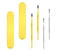 IMIKEYA Kit Soins Auriculaires 4 Pièces en Acier Inoxydable avec Spirale Double Tête, Outil de Retrait de Cérumen, Couleur Jaune, Coffret de Rangement, Usage Quotidien et Voyage