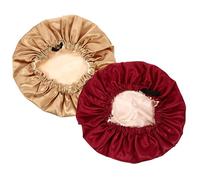 IMIKEYA Lot de 2 Bonnets de Nuit en Satin Rouge Foncé et Kaki, Réglables Boucle Plate Invisible, Double Couche Douce, Protection Cheveux Longs pour Soins Capillaires et Sommeil, Adaptés