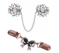 IMIKEYA Lot de 2 Broches Vintage à Clip pour Femme, Épingles de Sûreté en Alliage Métal Noir Perles et Chaîne, Pinces pour Cardigan, Pull, Écharpe et Châle, Accessoires Couleur Aléatoire