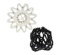 IMIKEYA Lot de 2 Filets à Chignon de Danse Classique Élastiques Crochet Ornés de Perles Blanches et Strass Taille Unique pour Chignons de Danseuse et Ballets Accessoires Coiffure