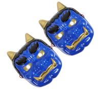 IMIKEYA Lot de 2 Masques de Démon Japonerie Cosplay en Résine Bleue, Masque de Samouraï Hannya Cornes, Décoration pour Soirée Masquée, Carnaval, Tatouage et Ambiance Sushi