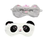 IMIKEYA Lot de 2 Masques de Sommeil Yeux en Peluche Douce Cache-Œil Bandeau Panda Noir et Blanc Ours Gris Couronné Confortable Respirant Maison le Voyage Sieste