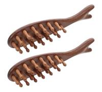 IMIKEYA Lot de 2 Peignes de Massage Capillaire en Bois de Santal Naturel sans Vernis Forme Baleine 22 Picots Arrondis pour Cuir Chevelu Démêlage Doux et Soin Spa Portable Convient à