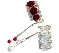 IMIKEYA Lot de 2 Pinces à Griffes pour Cheveux Fins et Épais Accessoires pour Queue de Cheval Métal Alliage Rouge Rose et Blanc Narcisse pour Coiffures Relevées et Occasions Formelles