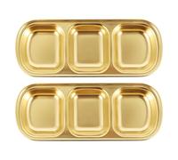 IMIKEYA Lot de 2 Plats à Sauce en Acier Inoxydable Doré Assiette à Sauce Compartimentée à 3 Grilles et Salades en Boutique Alimentaire ou Hôtel
