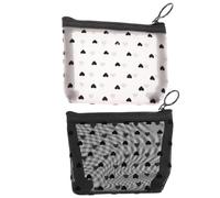 IMIKEYA Lot de 2 Trousses de Maquillage en Maille Nylon Petites Trousses à Cosmétiques Beige à Pois Noirs et Noire à Pois Noirs Légères et Portables pour Voyage et Rangement Beauté