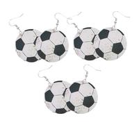 IMIKEYA Lot de 3 Paires de Boucles d'Oreilles Pendantes en Cuir PU Football Vintage Style Sport Boucles d'Oreilles pour Femmes et Filles Accessoires Légers pour Look Décontracté et